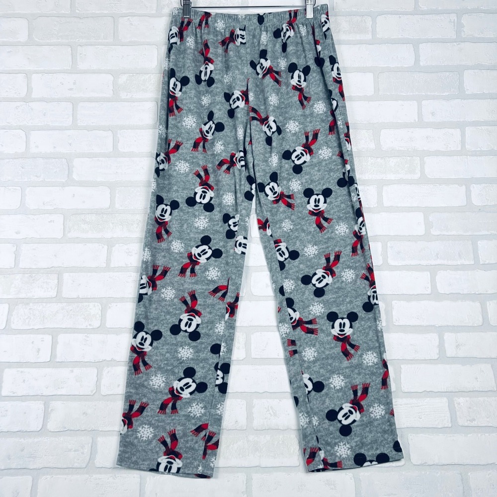 Disney Mickey Mouse Holiday Fleece Pajama Pants Gray Buffalo Plaid Medium